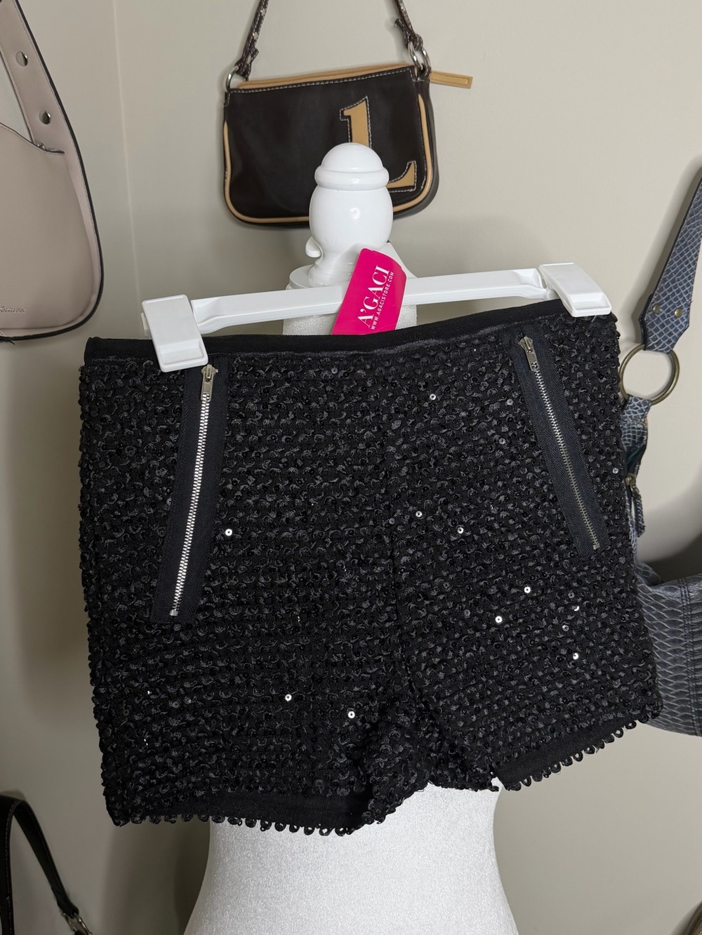 A’gaci NWT Sequin Embellished Black Micro Shorts - Size S